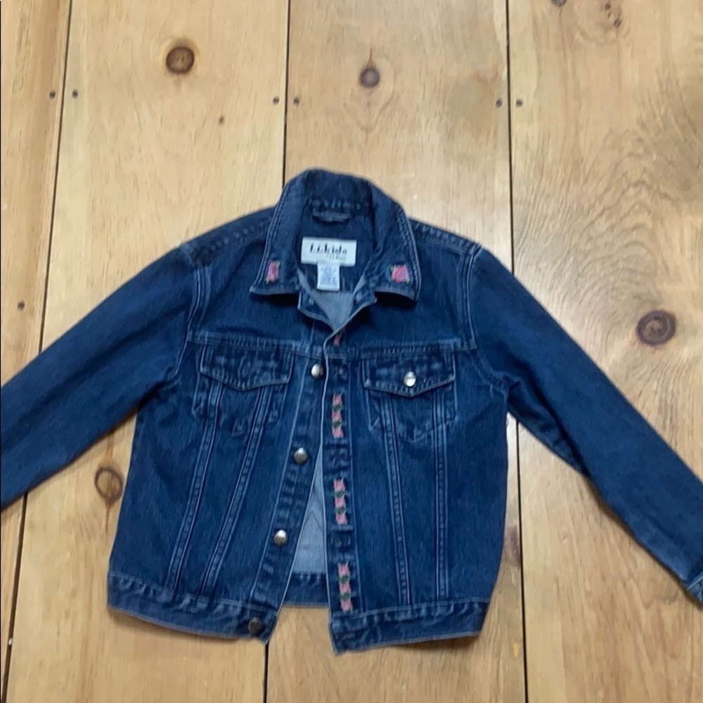 Denim Jeans Jacket Girls M LL Bean Flowers